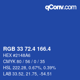 カラーコード: RGB 33 72.4 166.4 | qconv.com