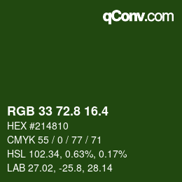 カラーコード: RGB 33 72.8 16.4 | qconv.com