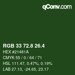 カラーコード: RGB 33 72.8 26.4 | qconv.com