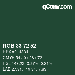 Color code: RGB 33 72 52 | qconv.com