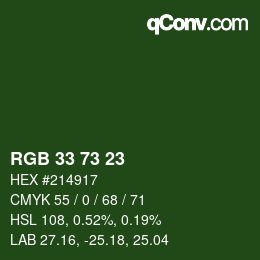 Color code: RGB 33 73 23 | qconv.com