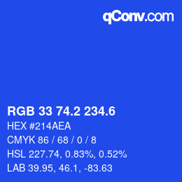 カラーコード: RGB 33 74.2 234.6 | qconv.com