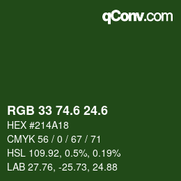 カラーコード: RGB 33 74.6 24.6 | qconv.com