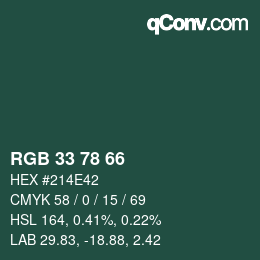 Color code: RGB 33 78 66 | qconv.com