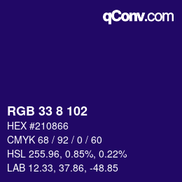 Color code: RGB 33 8 102 | qconv.com