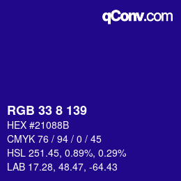 Color code: RGB 33 8 139 | qconv.com