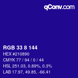 Color code: RGB 33 8 144 | qconv.com