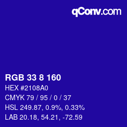 Color code: RGB 33 8 160 | qconv.com