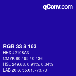 Color code: RGB 33 8 163 | qconv.com