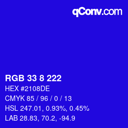 Color code: RGB 33 8 222 | qconv.com