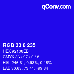 Color code: RGB 33 8 235 | qconv.com