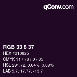 Color code: RGB 33 8 37 | qconv.com