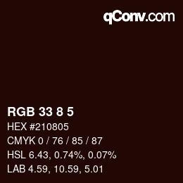 カラーコード: RGB 33 8 5 | qconv.com