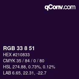 カラーコード: RGB 33 8 51 | qconv.com