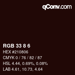 カラーコード: RGB 33 8 6 | qconv.com