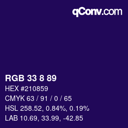 Color code: RGB 33 8 89 | qconv.com