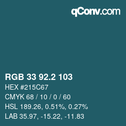 カラーコード: RGB 33 92.2 103 | qconv.com