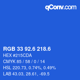 カラーコード: RGB 33 92.6 218.6 | qconv.com