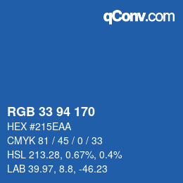 カラーコード: RGB 33 94 170 | qconv.com