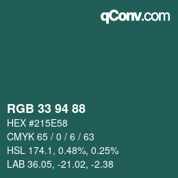 Color code: RGB 33 94 88 | qconv.com