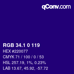 カラーコード: RGB 34.1 0 119 | qconv.com