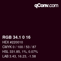 カラーコード: RGB 34.1 0 16 | qconv.com