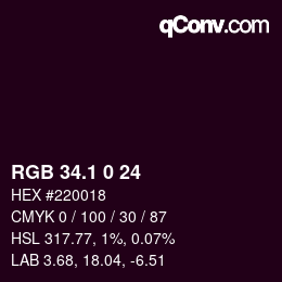 カラーコード: RGB 34.1 0 24 | qconv.com