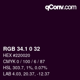 カラーコード: RGB 34.1 0 32 | qconv.com