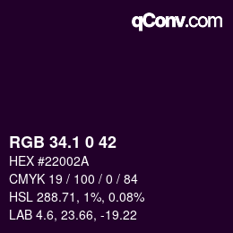 カラーコード: RGB 34.1 0 42 | qconv.com