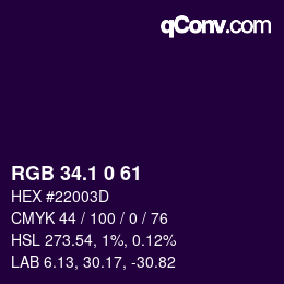 カラーコード: RGB 34.1 0 61 | qconv.com