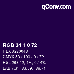 カラーコード: RGB 34.1 0 72 | qconv.com