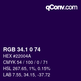 カラーコード: RGB 34.1 0 74 | qconv.com