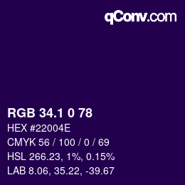 カラーコード: RGB 34.1 0 78 | qconv.com