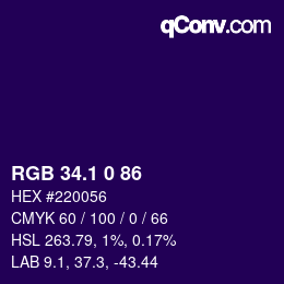 カラーコード: RGB 34.1 0 86 | qconv.com