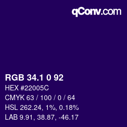 カラーコード: RGB 34.1 0 92 | qconv.com