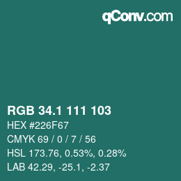 Color code: RGB 34.1 111 103 | qconv.com