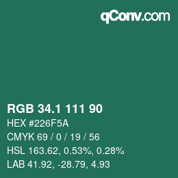 カラーコード: RGB 34.1 111 90 | qconv.com