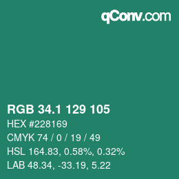 カラーコード: RGB 34.1 129 105 | qconv.com
