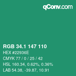 カラーコード: RGB 34.1 147 110 | qconv.com