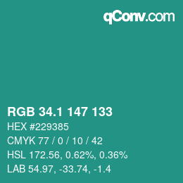 カラーコード: RGB 34.1 147 133 | qconv.com