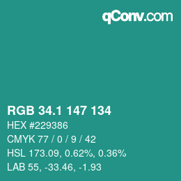 カラーコード: RGB 34.1 147 134 | qconv.com