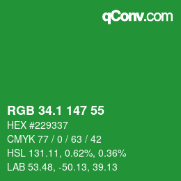 カラーコード: RGB 34.1 147 55 | qconv.com
