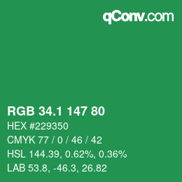 カラーコード: RGB 34.1 147 80 | qconv.com