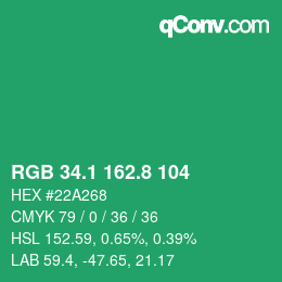 カラーコード: RGB 34.1 162.8 104 | qconv.com