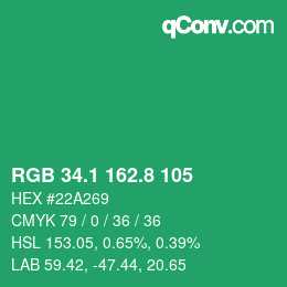 カラーコード: RGB 34.1 162.8 105 | qconv.com