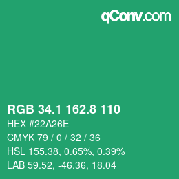カラーコード: RGB 34.1 162.8 110 | qconv.com