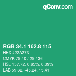 カラーコード: RGB 34.1 162.8 115 | qconv.com