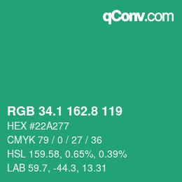 カラーコード: RGB 34.1 162.8 119 | qconv.com