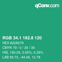 カラーコード: RGB 34.1 162.8 120 | qconv.com