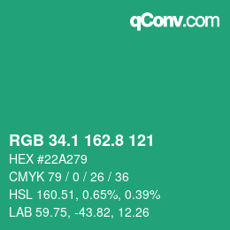 カラーコード: RGB 34.1 162.8 121 | qconv.com